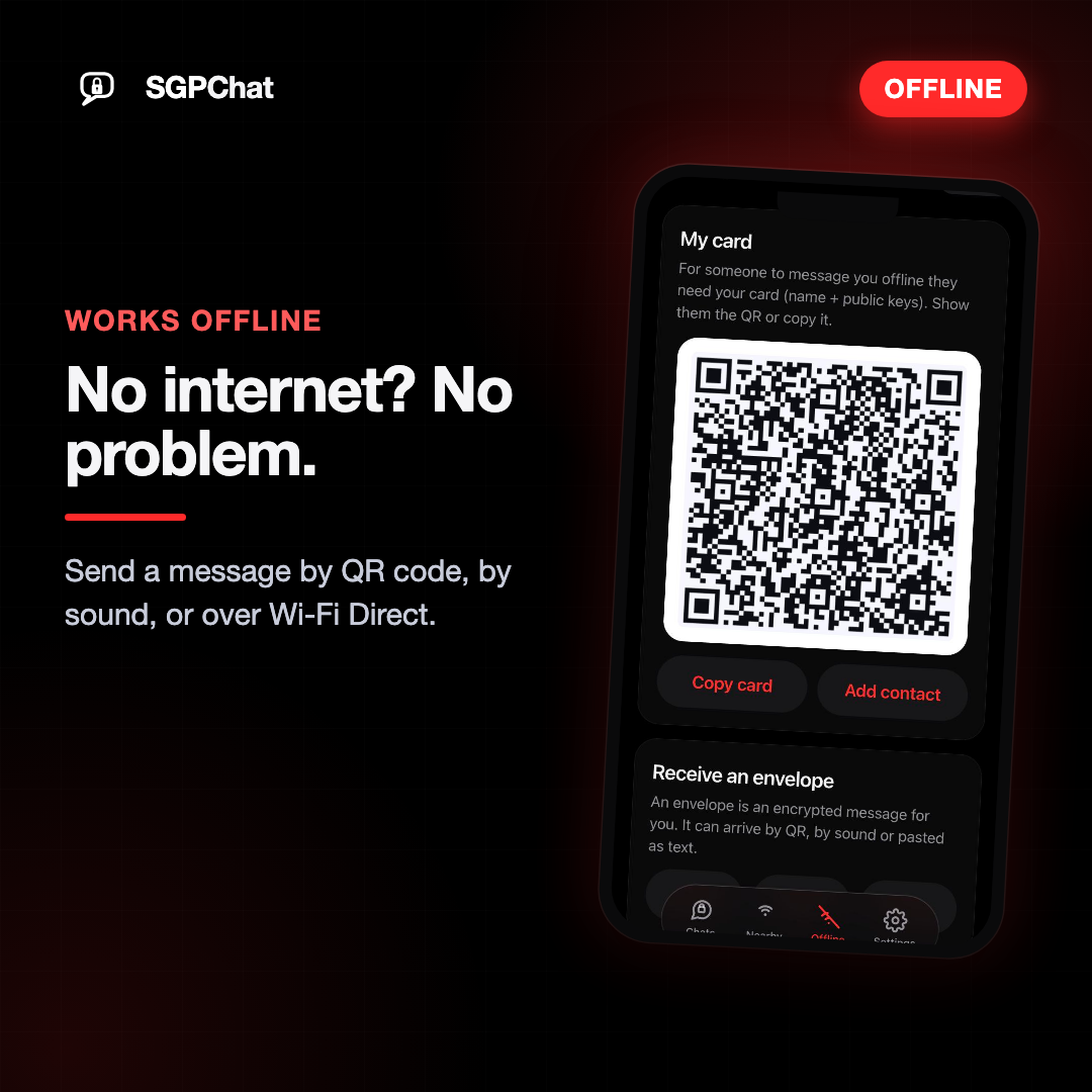 Works offline — QR, sound and Wi-Fi Direct